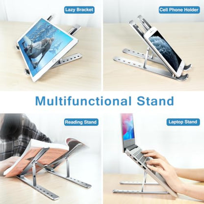 ivoler Laptop Stand, Laptop Holder Riser Computer Tablet Stand, 6 Angles Adjustable Aluminum Ergonomic Foldable Portable Desktop Holder Compatible with 10-15.6” MacBook,iPad, HP, Dell, Lenovo Silver - color: A-Silver
