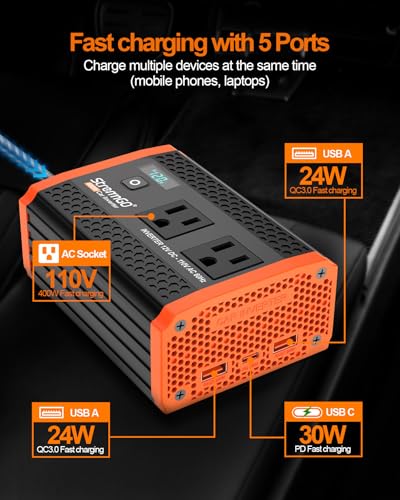 400W Power Inverters for Vehicle Dual AC Car Plug Adapter Outlet | USB 24W/30W Fast Charge, Inverter 12V to110V, Cigarette Lighter Adapter for Laptop/Camping/Road Trippers