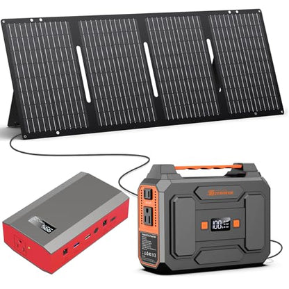 Portable Solar Power Station with Foldable Solar Panel 60W, 110V AC Outlet Camping Solar Powered Generator with Panels, Solar Powered Power Bank Generator for Laptop Smart Devices RV Outdoor Backup
