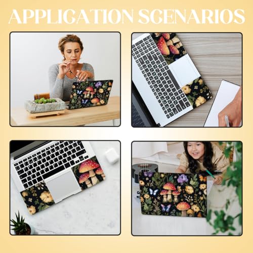 SUPERDANT Mushroom Butterfly Laptop Skin 3 Pcs Main Touchpad Decals Removable PVC Sticker for 12 13 14 15 15.6 inch Notebook Colorful - style: Mushroom And Butterfly