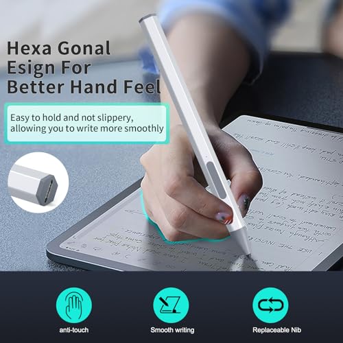 Stylus for Transformer/Mini/Zenbook Flip/Pro/Vivobook Flip/Pro/Duo/Notebook | Rechargeable MPP 2.0 Tilt Pen, 4096 Pressure Sensitivity, Hexagonal Body Design, Silver - color: Silver