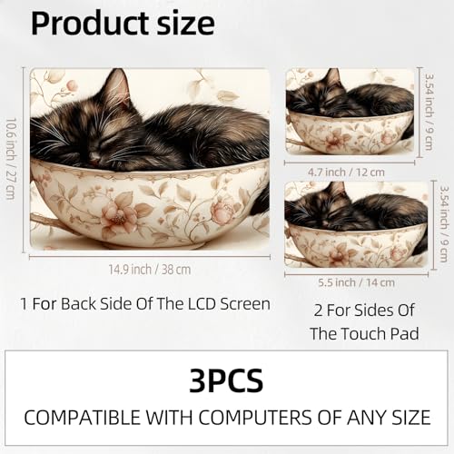Cozy Teacup Cat Universal Laptop Skin Sticker 3PCS, Protective Decal Trim-to-Fit 11.6" 13.3" 14" 15.6" Laptop Vinyl Cover, Removable Anti-Scratch Computer Decal Protector - color: Cozy Teacup Cat