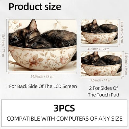 Cozy Teacup Cat Universal Laptop Skin Sticker 3PCS, Protective Decal Trim-to-Fit 11.6" 13.3" 14" 15.6" Laptop Vinyl Cover, Removable Anti-Scratch Computer Decal Protector - color: Cozy Teacup Cat