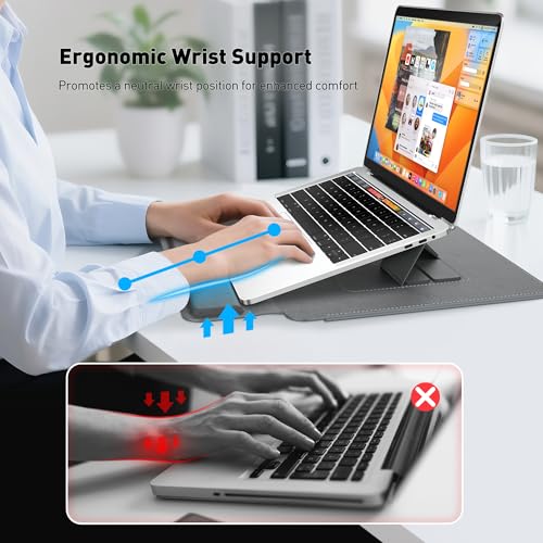 AboveTEK Portable Laptop Lap Desk w/Retractable Left/Right Mouse Pad, 2-in-1 Laptop Sleeve Case with Stand for 13-14 inch Laptops Grey