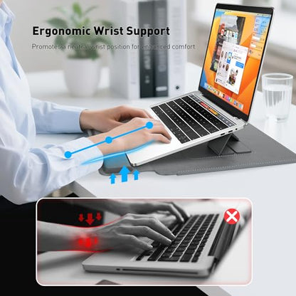 AboveTEK Portable Laptop Lap Desk w/Retractable Left/Right Mouse Pad, 2-in-1 Laptop Sleeve Case with Stand for 13-14 inch Laptops Grey