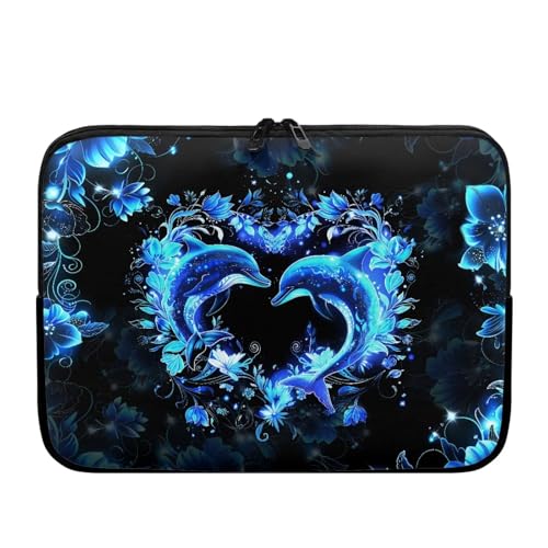 10 Inch Blue Dolphin Flowers Laptop Sleeve, Laptop Bag Computer Cover for Women Men, Waterproof Zipper Tablet Carrying Case Protective Notebook Sleeves Work Bag for Business School - color: Blue Dolphin Flowers, size: 10 Inch