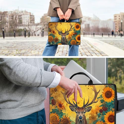 Laptop Bag,14 15 15.6 inch Laptop Case Sleeve,Computer Sleeve with Handle for Women Men,Carrying Case for MacBook,Dell,Lenovo,Notebook Computer,Cartoon Deer Sunflower - color: Cartoon Deer Sunflower