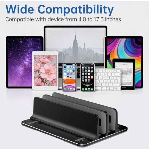 Vertical Laptop Stand for Desk Aluminum Book Holder with Adjustable Double Slot Desktop Accessories for MacBook Pro/Air Gaming Laptops, Black