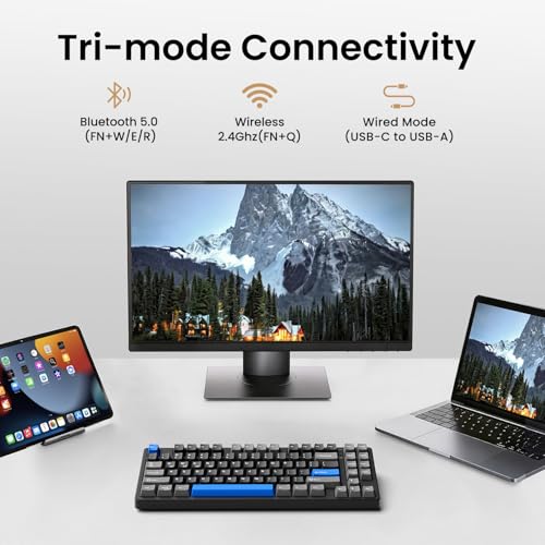 Kisnt KN85 Wireless Mechanical Keyboard, 75% Layout, Bluetooth/2.4GHz/USB-C, Custom RGB Backlit, Hot-Swappable Linear Switch, Creamy Sound for Gaming/Typing (Textured Black) - color: Textured Black