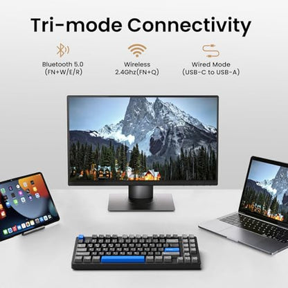 Kisnt KN85 Wireless Mechanical Keyboard, 75% Layout, Bluetooth/2.4GHz/USB-C, Custom RGB Backlit, Hot-Swappable Linear Switch, Creamy Sound for Gaming/Typing (Textured Black) - color: Textured Black