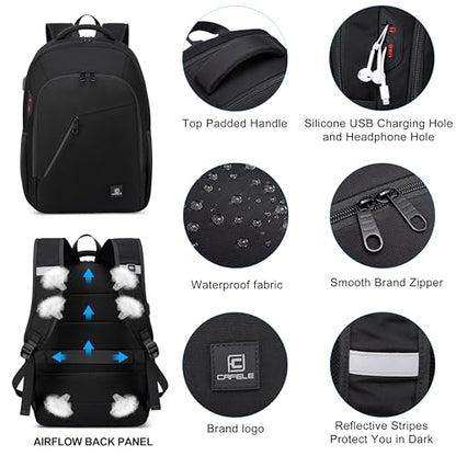 CAFELE Laptop Backpack 17.3 Inch Computer Backpack Daypack Water-Repellent Laptop Bag with USB Charging Port for Business/School/Travel/Women/Men (Black, 17.3 Inches) - color: Black