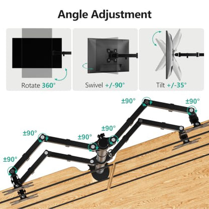 WALI Quad Monitor Desk Mount, 4 Monitor Stand Fits Heavy Duty Computer Screen up to 27 inch, Full Adjustable Arm Holds up to 22 lbs per Arm (M004), Black - size: 13"-27", style: Quad