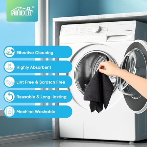 HOMEXCEL Black Microfiber Cleaning Cloth, 12 Pack Premium Microfiber Towels for Cars, Lint Free, Scratch-Free, Highly Absorbent, Reusable Cleaning Rags for Car, Household, Kitchen, Window, 11.5"X11.5" - color: Black