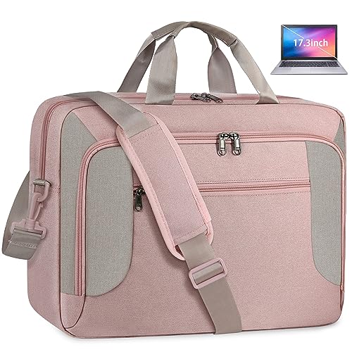 Laptop Bag 17.3 Inch Work Briefcase Laptop Case Computer Messenger Bag | Large Waterproof 17 Inch Laptop Bag for Men & Women, Adjustable Shoulder Messenger Bag for Business, Travel, College, Pink - color: Pink, size: 17 inch