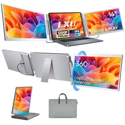 LXU Laptop Screen Extender Monitor Portable 14" 1200P | Triple Extended Monitor, for 12~16.2" Laptops, Not for M1 M2 M3, Plug & Play, No Clip-on, Silver, S7 - size: 14" Screen Extender