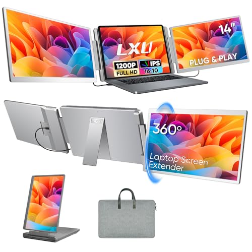 LXU Laptop Screen Extender Monitor Portable 14" 1200P | Triple Extended Monitor, for 12~16.2" Laptops, Not for M1 M2 M3, Plug & Play, No Clip-on, Silver, S7 - size: 14" Screen Extender