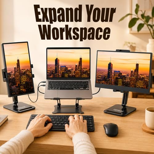 Urmust Portable Monitor Stand for 10-18.5 Inch Screens, Dual Adjustable Arm | Weighted metal base, foldable dual arm, adjustable viewing angle, stable laptop second screen for home office, travel - size: Dual-arm