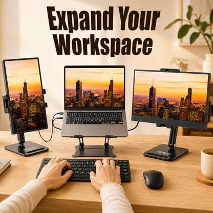 Urmust Portable Monitor Stand for 10-18.5 Inch Screens, Dual Adjustable Arm | Weighted metal base, foldable dual arm, adjustable viewing angle, stable laptop second screen for home office, travel - size: Dual-arm