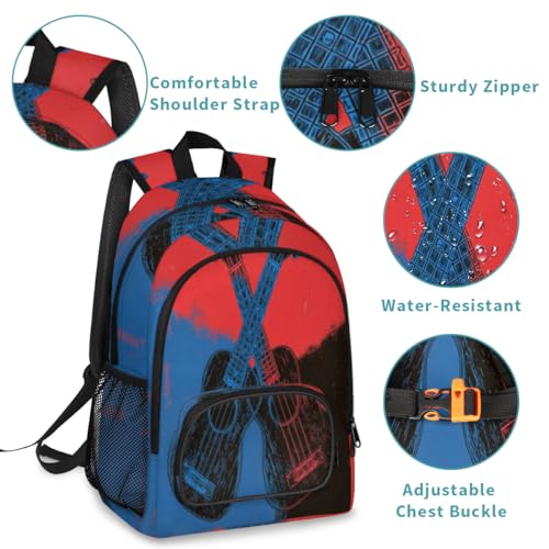 Guitar Rock Music Large Backpack for Women and Men Waterproof Travel Laptop Backpack Lightweight Business Work Daypack Fits 17 Inch Computer - color: Multicolor 6