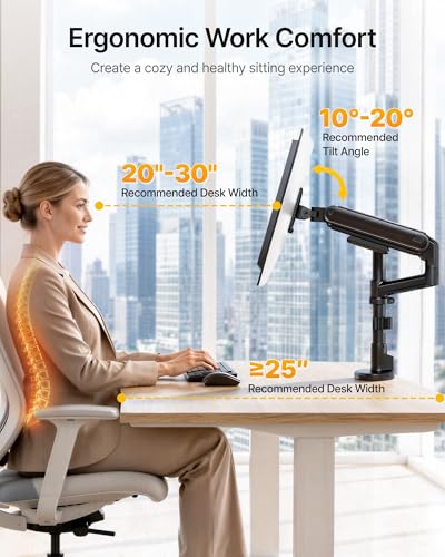 monTEK Tall Single Monitor Arm, 17–40" Full Motion Height Adjustable，Black | Heavy-duty Aluminum Single Mount for 17–40"Monitor Up to 26.4 Lbs,Mechanical Spring, 75/100 VESA with Full Motion Adjustment - size: Single Arm without USB