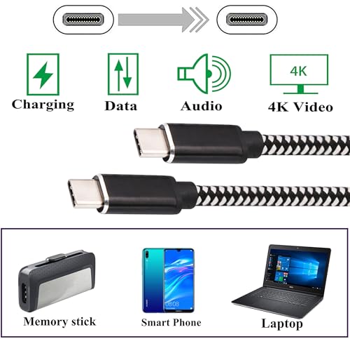 100W/5A USB-C to USB-C 3.1 Male Gen 2 (10Gbps) Connector Extension Cable, Supports Charging, Data, Audio, Video Cable for New MacBook, Samsung Galaxy S8, S9, S10(0.2M)