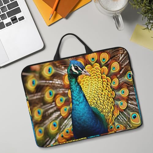 14 Inch Laptop Sleeve Case Waterproof Lightweight Laptop Case Bag Peacock Travel Laptop Bag With Handle Briefcase Messenger Bag For Women Men