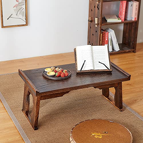 Foldable Wooden Laptop Desk, Breakfast in Bed Serving Tray, Japanese Floor Table for Tea & Coffee, Portable Antique Meditation Altar(19.7”x11.8”x9.1”) - size: 19.7”x11.8”x9.1”