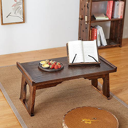 Foldable Wooden Laptop Desk, Breakfast in Bed Serving Tray, Japanese Floor Table for Tea & Coffee, Portable Antique Meditation Altar(19.7”x11.8”x9.1”) - size: 19.7”x11.8”x9.1”