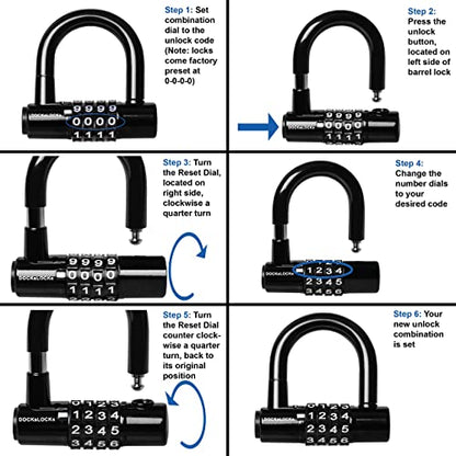 DocksLocks Security Cable Lock Set (5' to 25') Looped Ends, Weatherproof, Keyless Compact U-Lock with Combination, Anti-Theft for Bikes Equipment 10ft - size: 10ft