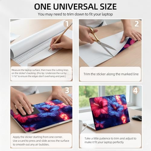 Blue Red Hibiscus Flower with Cross Universal Laptop Skin Sticker 3PCS, Protective Decal Trim-to-Fit 11.6" 13.3" 14" 15.6" Laptop Vinyl Cover, Removable Anti-Scratch Computer Decal Protector - color: Blue Red Hibiscus Flower with Cross