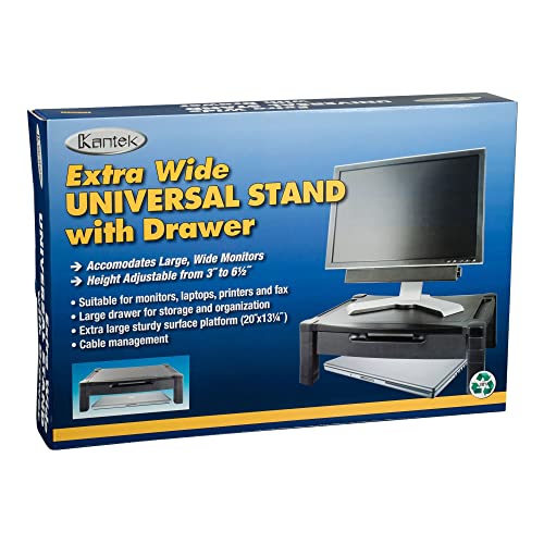 Kantek Wide Deluxe Two-Level Monitor Stand With Drawer, 20" X 13.25" X 3" To 6.5", Black, Supports 50 Lbs - style: Wide Single Level with Drawer