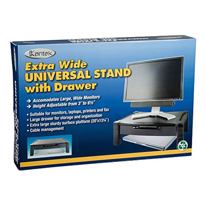 Kantek Wide Deluxe Two-Level Monitor Stand With Drawer, 20" X 13.25" X 3" To 6.5", Black, Supports 50 Lbs - style: Wide Single Level with Drawer