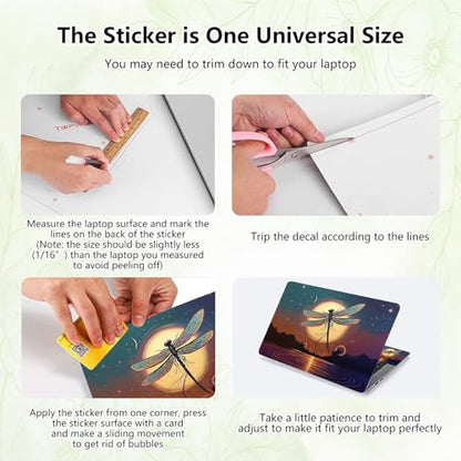 Laptop Skin Sticker Decal, Universal Reusable Vinyl Laptop Cover for 12" 13" 13.3" 14" 15" 15.4" 15.6" Notebook PC, Reusable Waterproof Scratch-Resistant with 2 Wrist Pads,Dragonfly Moon - color: Dragonfly Moon