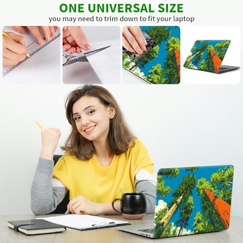 Laptop Skin Sticker Decal, Universal Protective Cover Fit 12 13 14 15.6 Inch Notebook, Reusable Water-Resistant Vinyl Decal w/ 2 Wrist Pads for Business Travel Office, Green Forest Trees - color: Green Forest Trees