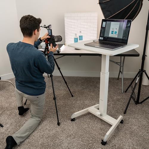 Mount-It! Adjustable Rolling Laptop Desk, Mobile Standing Desk with Wheels, Small Sit-Stand Computer Cart for Home, Office, or Classroom, 29.6–44.2" Height, 23.6"x20.5" Desktop, White - color: White