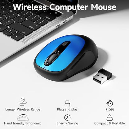 memzuoix Wireless Mouse, 2.4GHz Nano Receiver, 3 DPI Levels (800/1200/1600), 6 Buttons, Compatible with PC/Mac/Laptop (Blue) - color: Blue