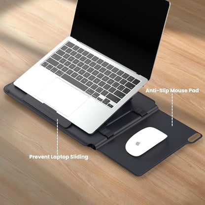 Nillkin Versatile Pro Upgraded 12-14in Laptop Sleeve with Stand & Mouse Pad | 3-in-1 Laptop Case for MacBook/Dell/HP/Lenovo, Slim, Travel Friendly, Dual-angle Stand, Magnetic Handle, PU Leather, Black - color: Black, size: 14.2