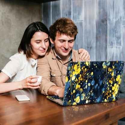 Universal Laptop Skin Sticker Decal, Compatible with MacBook HP Dell Lenovo 12"-15.6", Reusable Vinyl Notebook Cover 3PCS Set, High-Recognition Film-Gold Blue Leaf - color: Gold Blue leaf