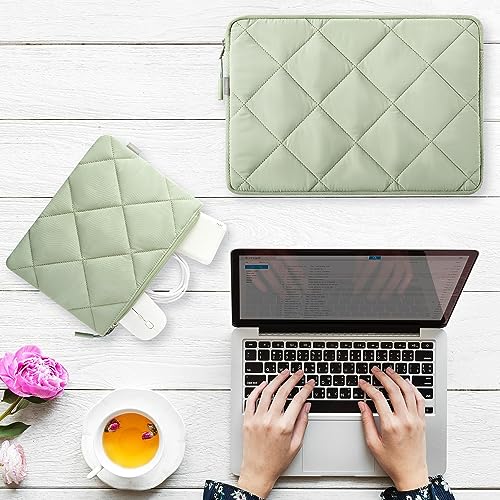 LANDICI Puffy Laptop Sleeve 15.6 Inch, Cute Laptop Case Compatible with MacBook Pro 16, 15.6-16 Inch Lenovo Acer Dell HP Asus, Slim Computer Bag with Accessories Pouch, Green - color: Mint Green, size: 15.6-16 Inch