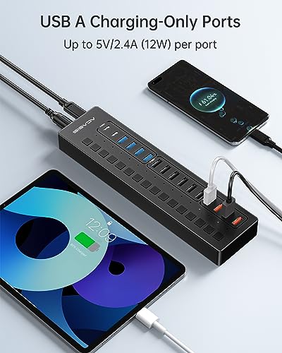 Powered USB 3.0 Hub, ACASIS 16 Port USB Hub Powered(Include 2*USB C 3.0+4 Smart Charging Port) with 60W Power Adapter, Support Wall Mount, USB Hub for PC Laptop, Mac, Printer, Camera