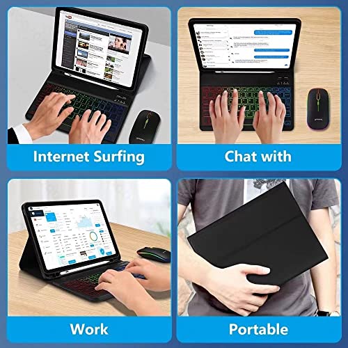 Ultra-Slim Lightweight Bluetooth Keyboard and Mouse Portable Mini Wireless Keyboard Rechargeable 7-Color Backlit for Apple iPad iPhone,Tablet iPhone Smartphone iOS Android Windows,Black - color: black