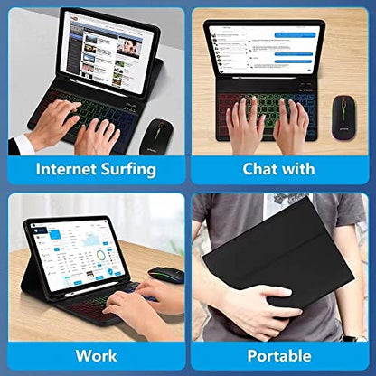 Ultra-Slim Lightweight Bluetooth Keyboard and Mouse Portable Mini Wireless Keyboard Rechargeable 7-Color Backlit for Apple iPad iPhone,Tablet iPhone Smartphone iOS Android Windows,Black - color: black
