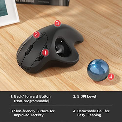 Nulea M501 Wireless Trackball Mouse, Rechargeable Ergonomic, Easy Thumb Control, Precise & Smooth Tracking, 3 Device Connection (Bluetooth or USB Receiver), Compatible for PC, Laptop, Mac, Windows. - color: B-Blue