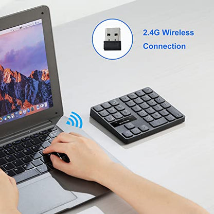 SurnQiee Wireless Numeric Keypad, 2.4G Rechargeable Number Pad 35-Keys for Efficient Data Input - color: 35 keys - Black