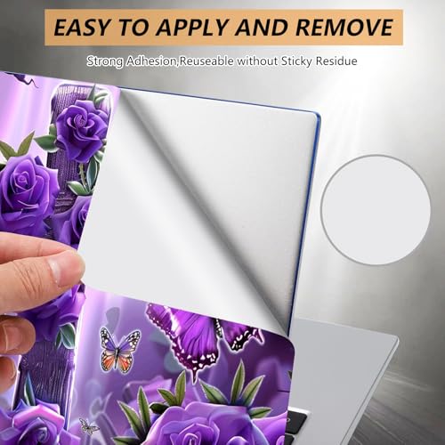 12.1”-15.6” Laptop Skin Sticker (Fits 13”, 13.3”, 14”, 15”, 15.4”) | Reusable Universal Protective Vinyl Art Decal Cover | Waterproof & Scratch-Resistant |Cross with Purple Rose Butterflies - color: Cross with Purple Rose Butterflies
