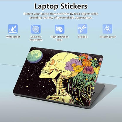 Universal Laptop Skin Sticker with 2 Wrist Pad Skins, Waterproof Scratch Resistant Vinyl Laptop Cover Decal, Cut to Fit for 11–15.6 Inch MacBook HP Dell Lenovo, Skull Flower Moon - color: Skull Flower Moon