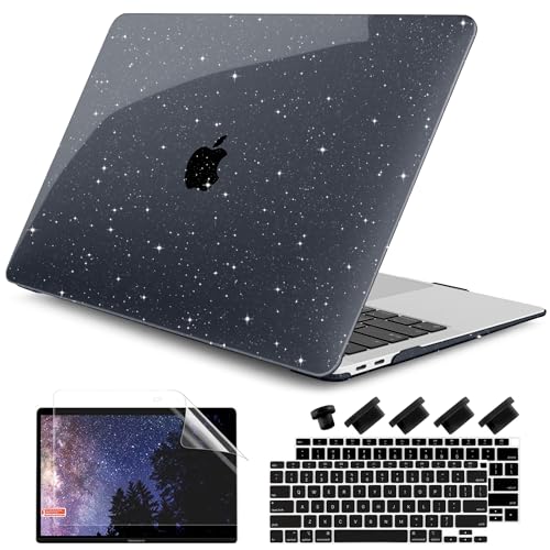 DONGKE for MacBook Air 13 inch Case 2021-2018 Release A2337 M1 A2179 A1932, Bling Plastic Hard Shell Case & Keyboard Cover Only Compatible with MacBook Air 13 inch Retina Fits Touch ID, Sparkly Black - color: Sparkly Black
