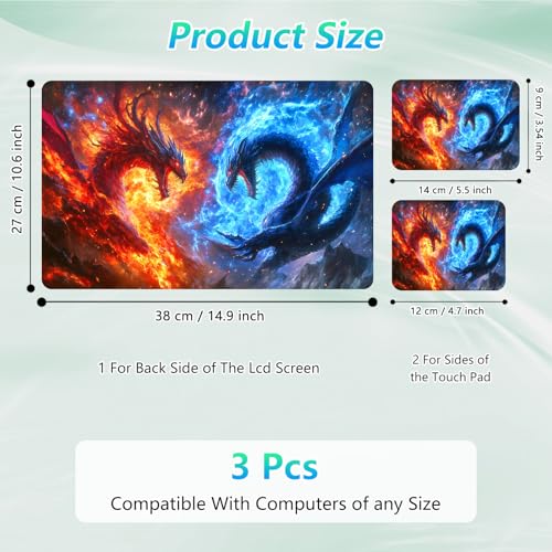 Laptop Skin Sticker Decal 12"-15.6" Universal Laptop/Notebook/Netbook Vinyl - Waterproof Scratch Resistant,Fits HP Dell Lenovo MacBook,2 Free Wrist Pads,Easy Apply & Remove,Fire Blue Dragon - color: Fire Blue Dragon