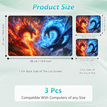 Laptop Skin Sticker Decal 12"-15.6" Universal Laptop/Notebook/Netbook Vinyl - Waterproof Scratch Resistant,Fits HP Dell Lenovo MacBook,2 Free Wrist Pads,Easy Apply & Remove,Fire Blue Dragon - color: Fire Blue Dragon