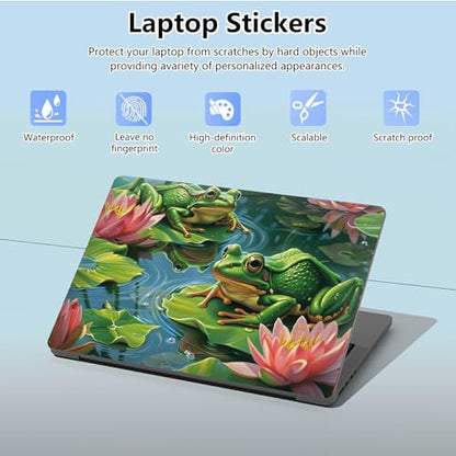 Universal Laptop Skin Sticker with 2 Wrist Pad Skins, Waterproof Scratch Resistant Vinyl Laptop Cover Decal, Cut to Fit for 11–15.6 Inch MacBook HP Dell Lenovo, Frog Lotus - color: Frog Lotus